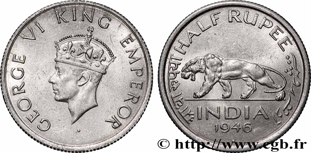 INDE 1/2 Roupie Georges VI 1946 Bombay (Mumbai) SUP 