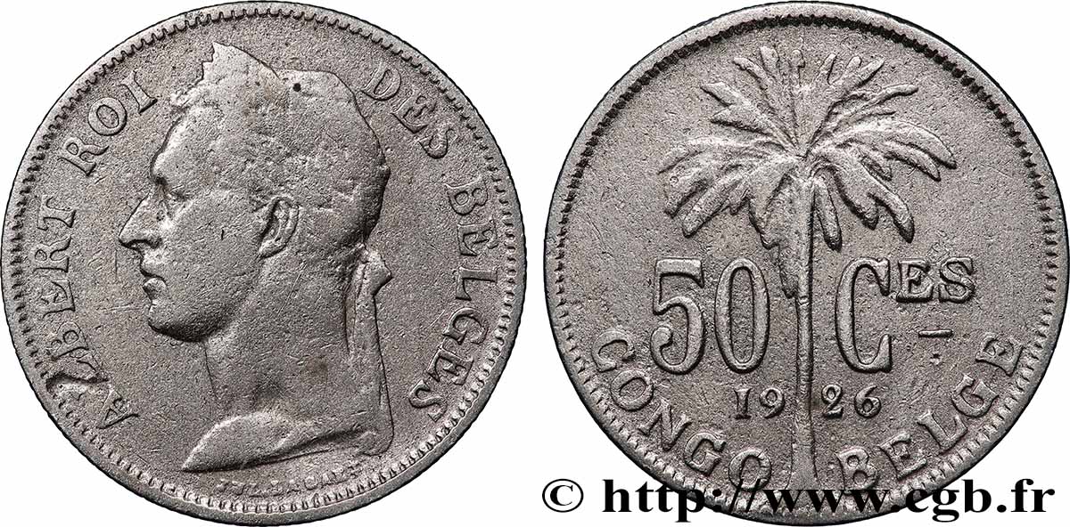 CONGO BELGE 50 Centimes roi Albert légende française 1926 Bruxelles TB 