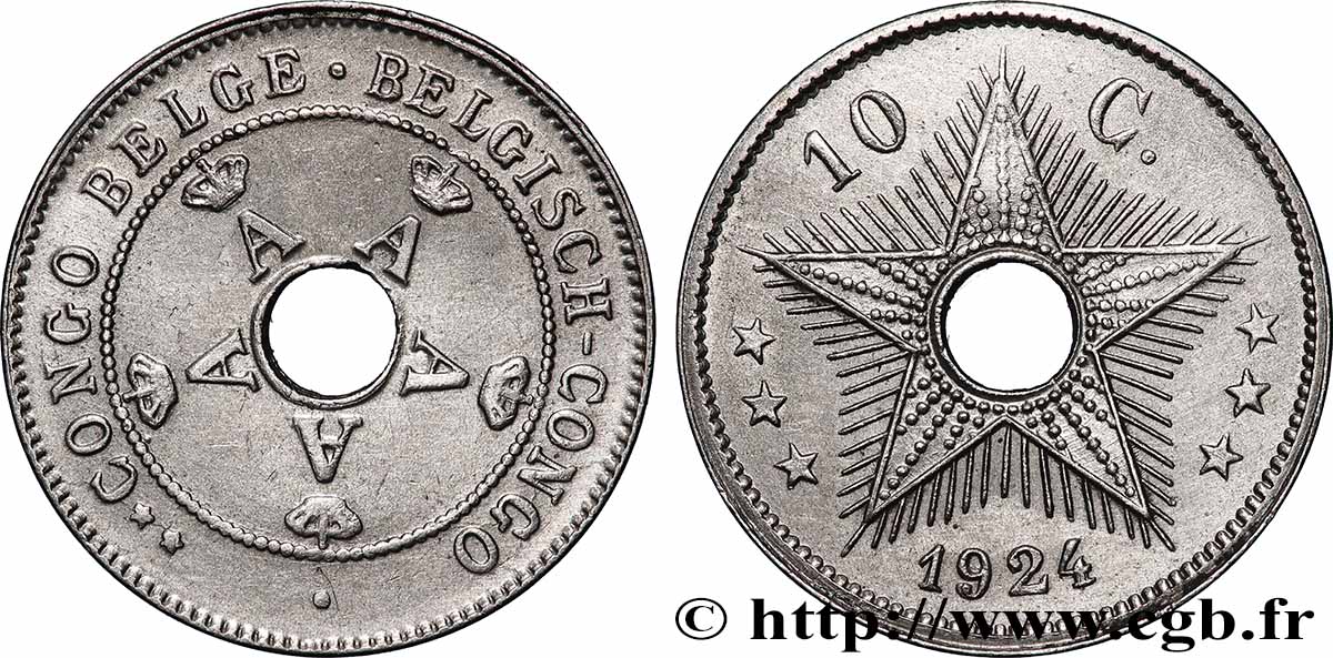 BELGISCH-KONGO 10 Centimes Albert Ier 1924 Bruxelles SS 
