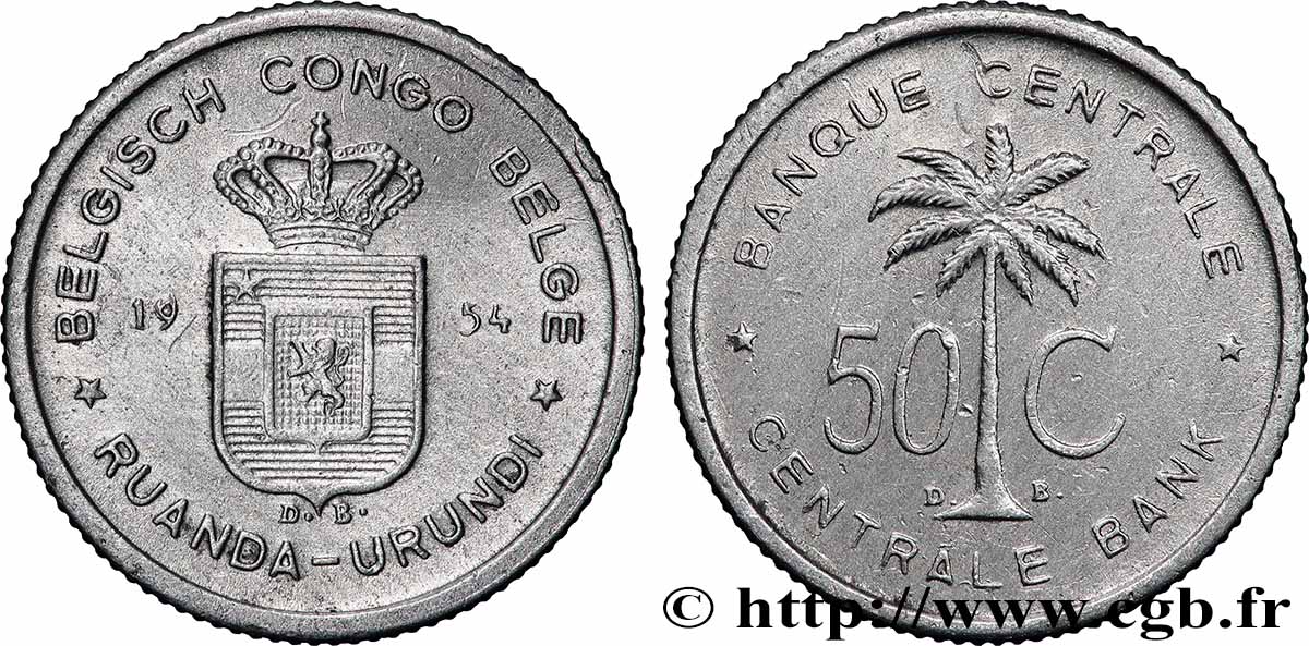 CONGO BELGE 50 Centimes Banque Centrale Congo Belge-Ruanda-Urundi 1954 Bruxelles TTB 