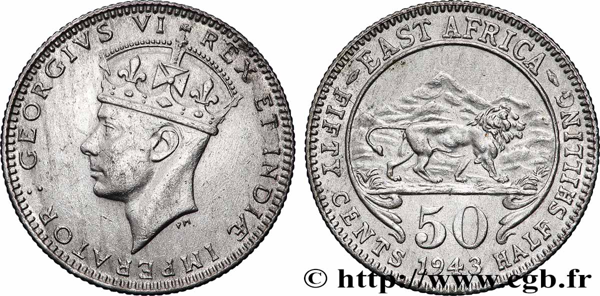 AFRIQUE DE L&nbsp;EST 50 Cents (1/2 Shilling) Georges VI 1943 Bombay SUP 