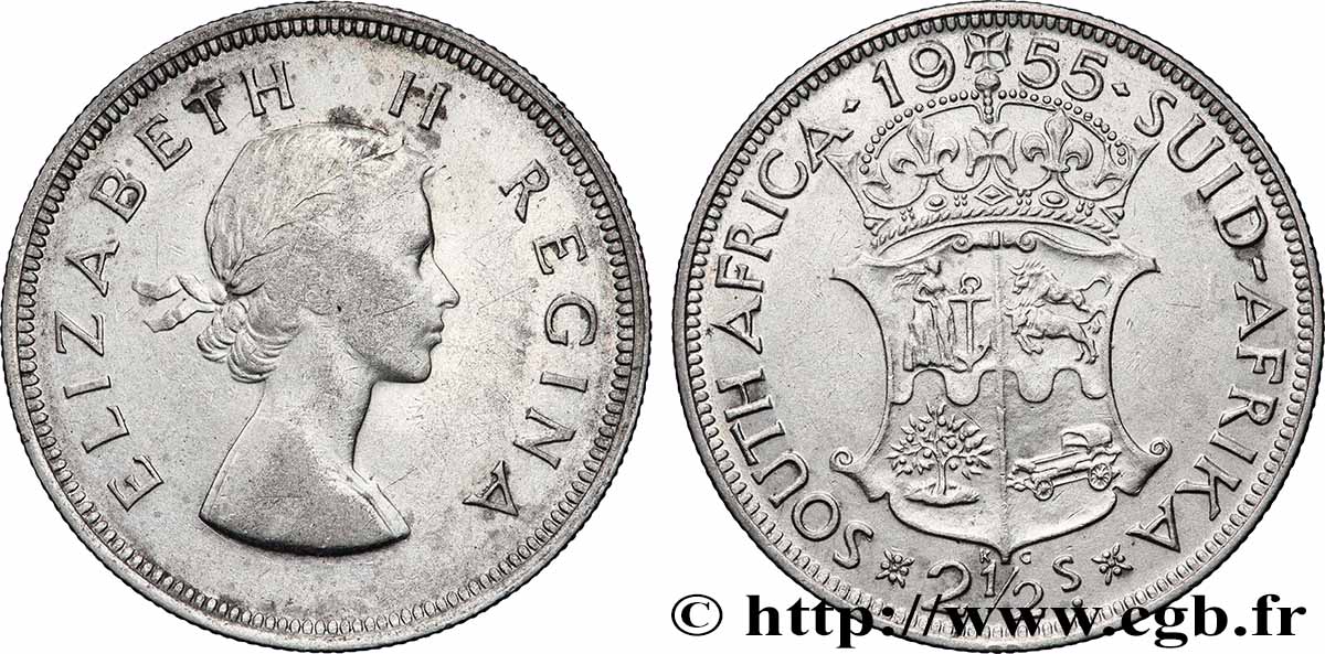 AFRIQUE DU SUD 2 1/2 Shillings Elisabeth II 1955 Pretoria TTB 