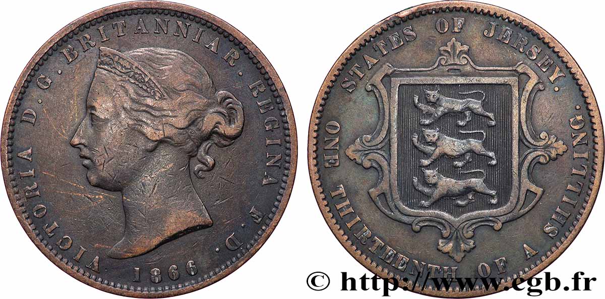 JERSEY 1/13 Shilling Reine Victoria 1866 Londres VF 