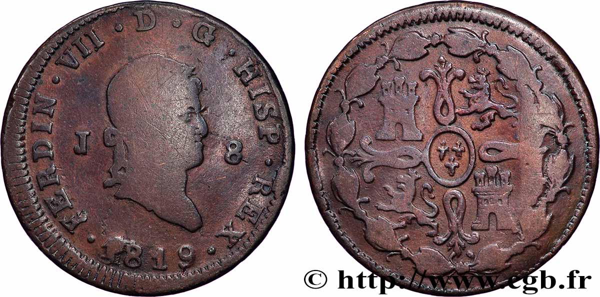 ESPAGNE 8 Maravedis Ferdinand VII 1819 Jubia TB/TTB+ 