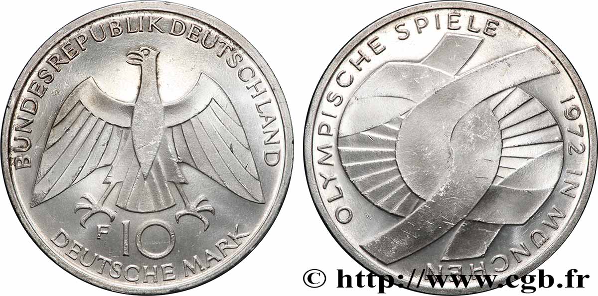 ALLEMAGNE 10 Mark XXe J.O. Munich - L’idéal olympique 1972 Stuttgart SPL 
