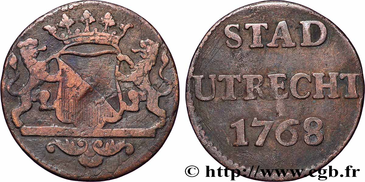 NETHERLANDS - UNITED PROVINCES 1 Duit Utrecht 1768  VF ANACS
