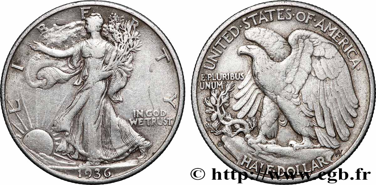 ÉTATS-UNIS D&nbsp;AMÉRIQUE 1/2 Dollar Walking Liberty 1936 Denver TB+ 