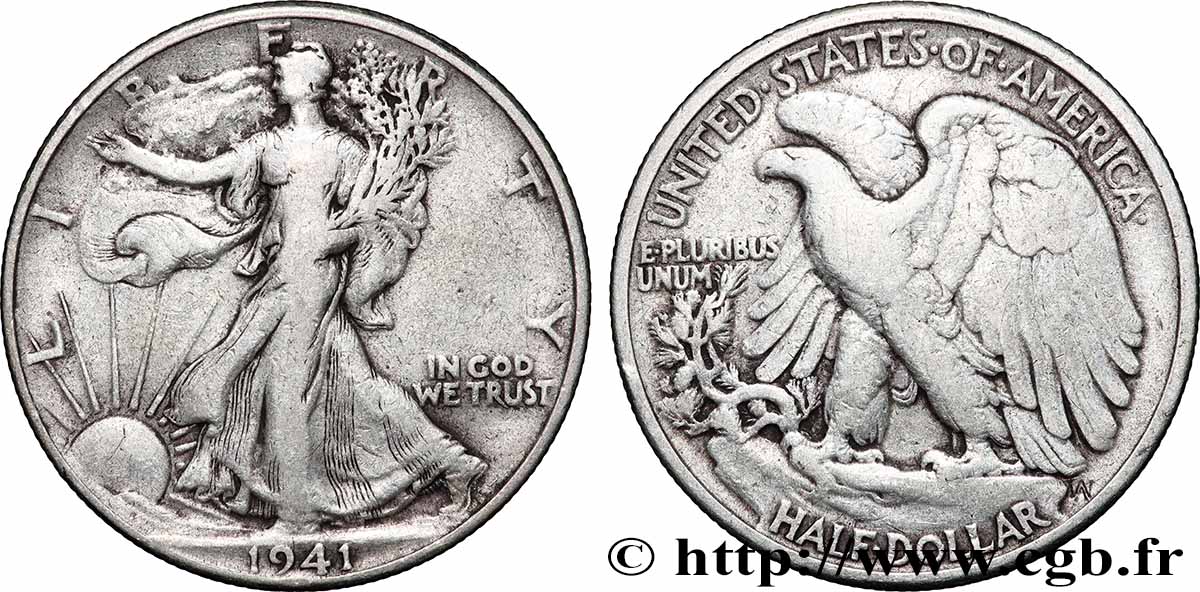 ÉTATS-UNIS D&nbsp;AMÉRIQUE 1/2 Dollar Walking Liberty 1941 Philadelphie TB+ 