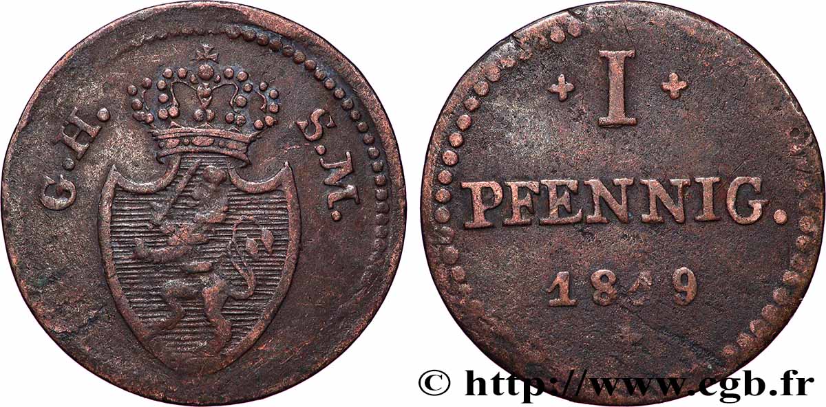 ALLEMAGNE - HESSE 1 Pfennig Hesse-Darmstadt 1819  TB+ 