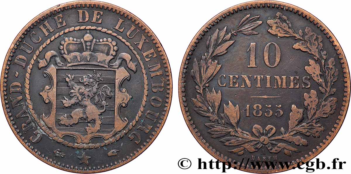 LUXEMBURG 10 Centimes 1855 Paris fSS 