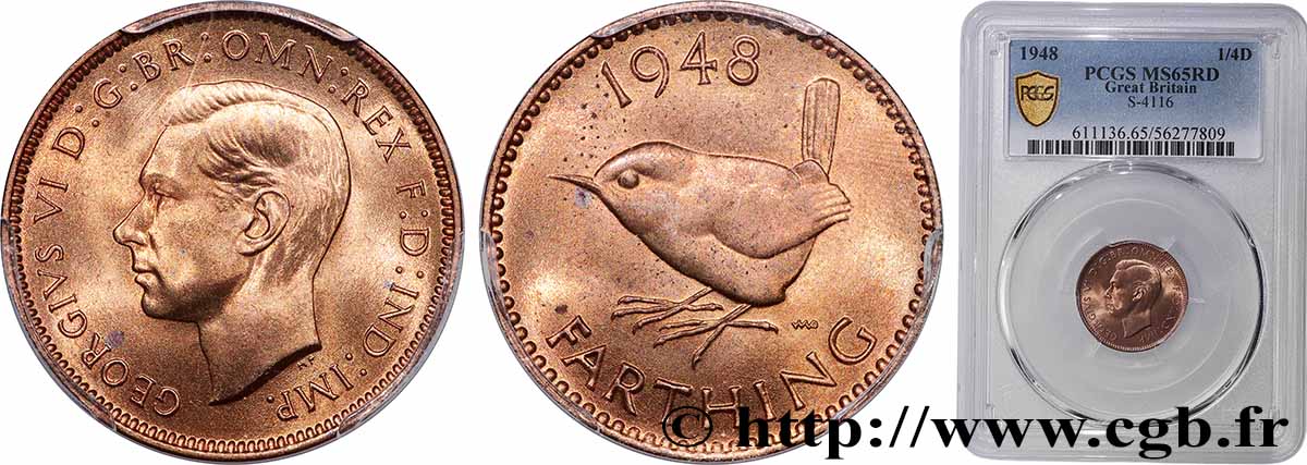 UNITED KINGDOM 1 Farthing Georges VI 1948 Londres MS65 PCGS