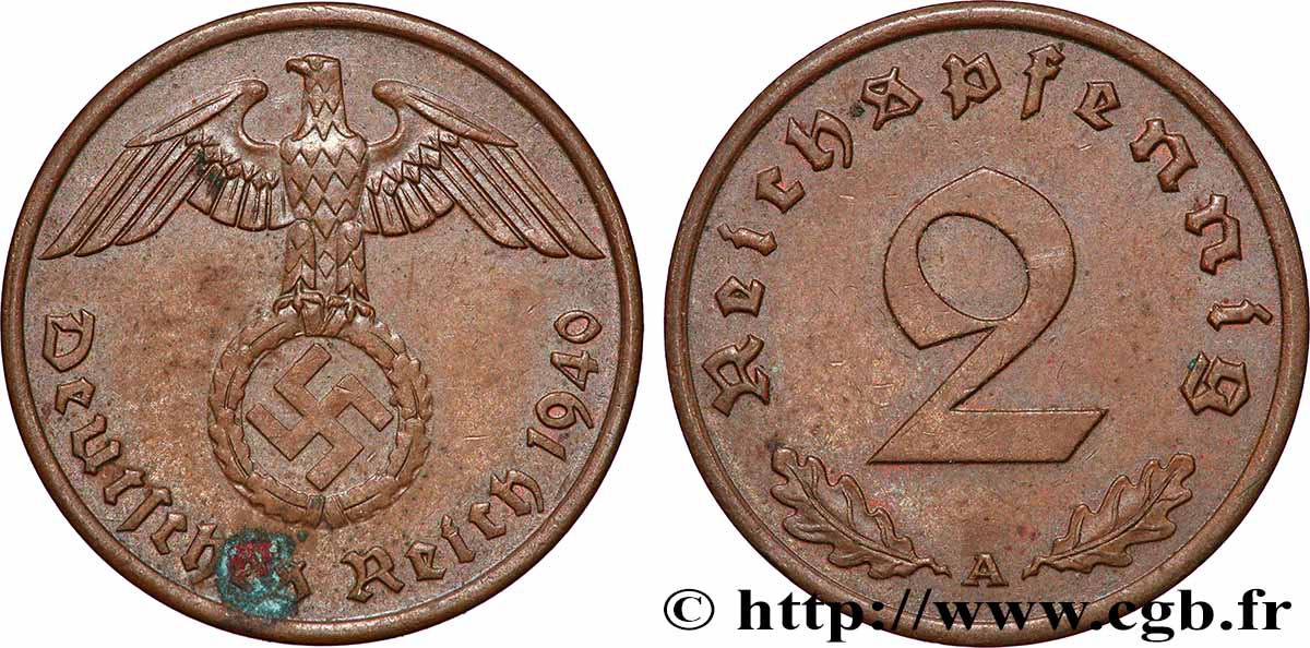 GERMANY 2 Reichspfennig 1940 Berlin AU 
