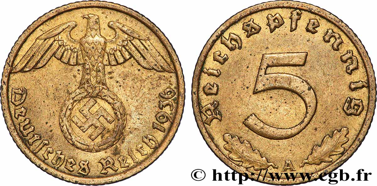 ALLEMAGNE 5 Reichspfennig aigle surmontant une swastika 1936 Berlin TTB 