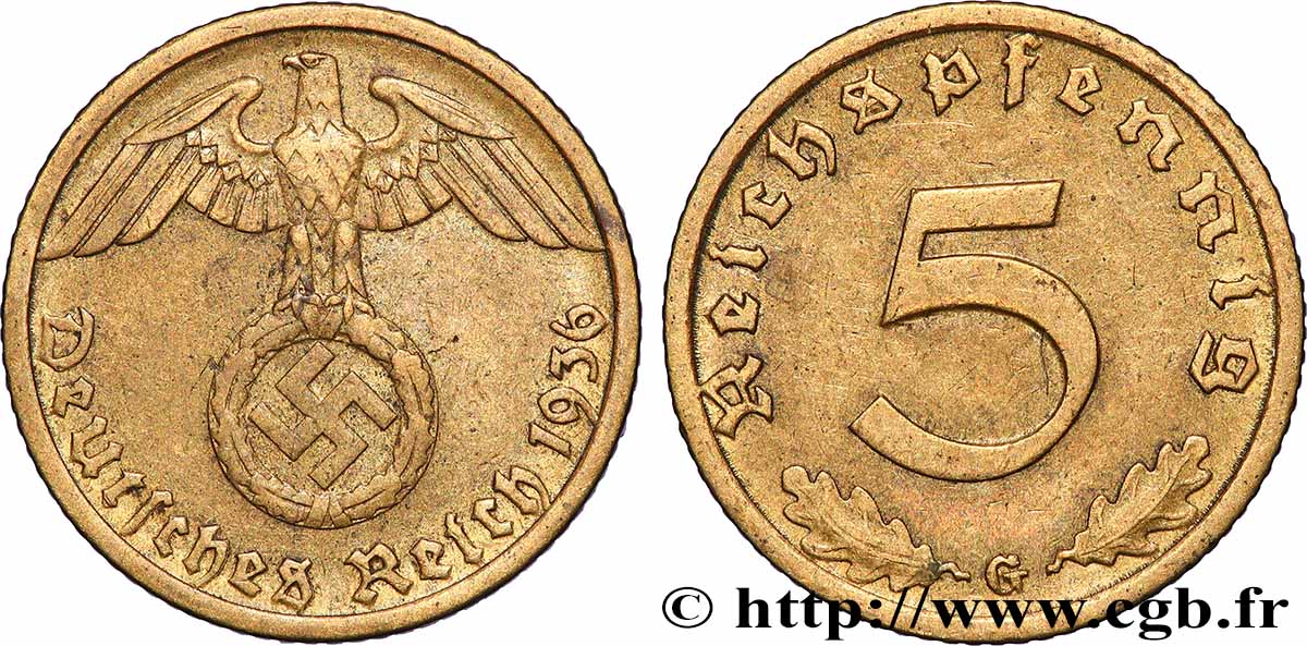 ALLEMAGNE 5 Reichspfennig 1936 Karlsruhe TTB 