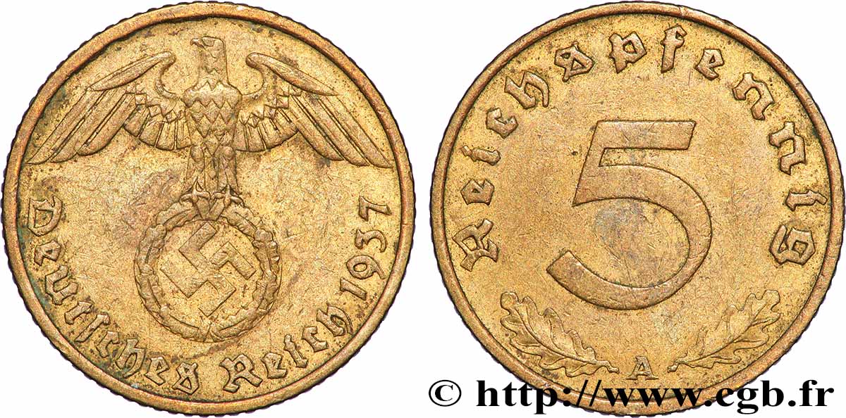 ALLEMAGNE 5 Reichspfennig 1937 Berlin TTB 