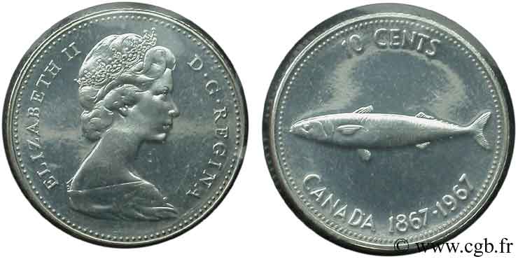 CANADá
 10 Cents centenaire de la Confédération, Elisabeth II / poisson 1967  FDC 