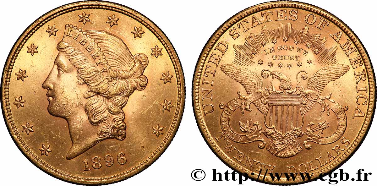 GOLD-, PALLADIUM- UND PLATIN-INVESTITIONEN 20 Dollars &nbsp;Liberty&nbsp; 1896 Philadelphie VZ 