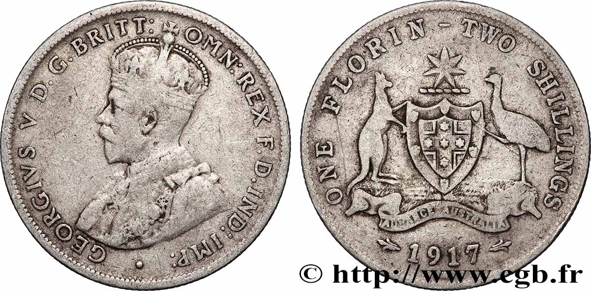 AUSTRALIE 1 Florin Georges V 1917 Melbourne TB+ 