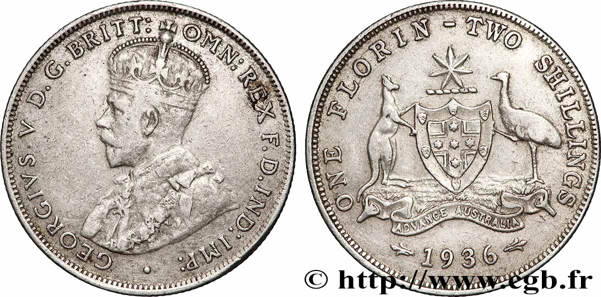 AUSTRALIA 1 Florin Georges V 1936 Melbourne XF 