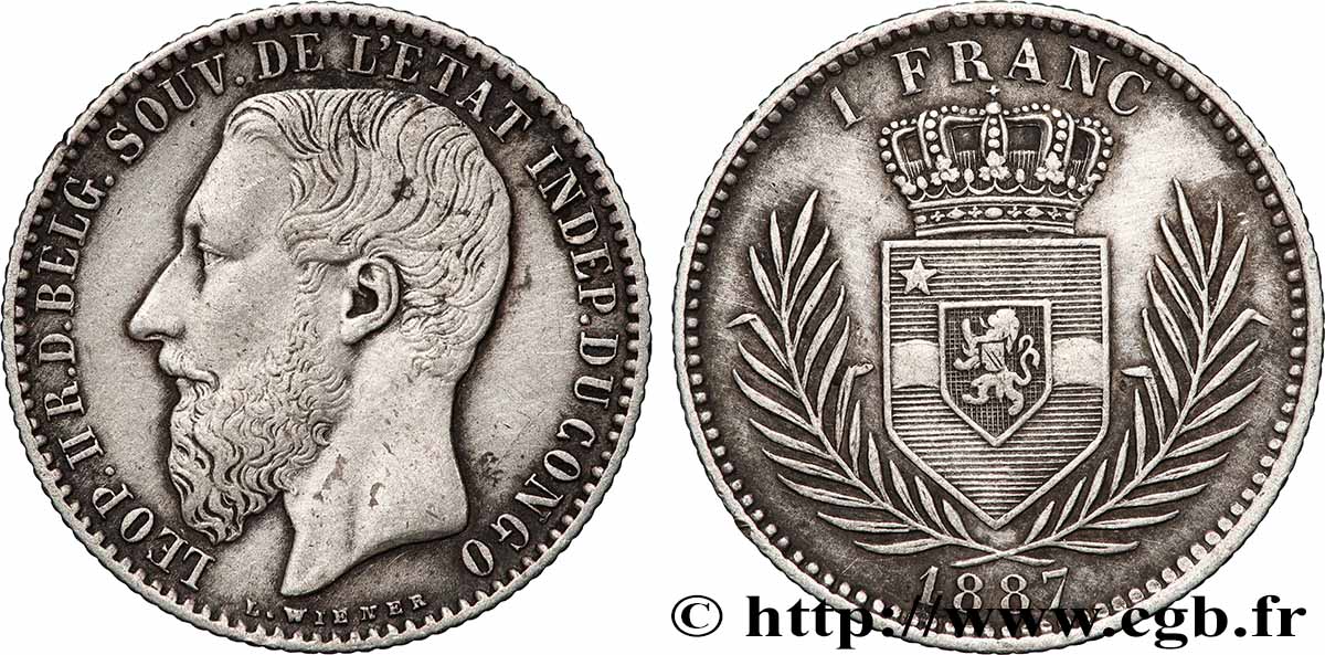 CONGO - ÉTAT INDÉPENDANT DU CONGO 1 Franc Léopold II 1887  TTB+ 