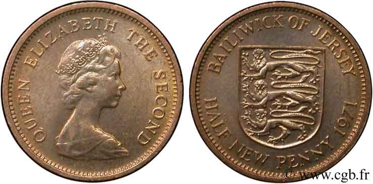 JERSEY 1/2 Penny Elisabeth II / armes du Baillage de Jersey 1971  MS 