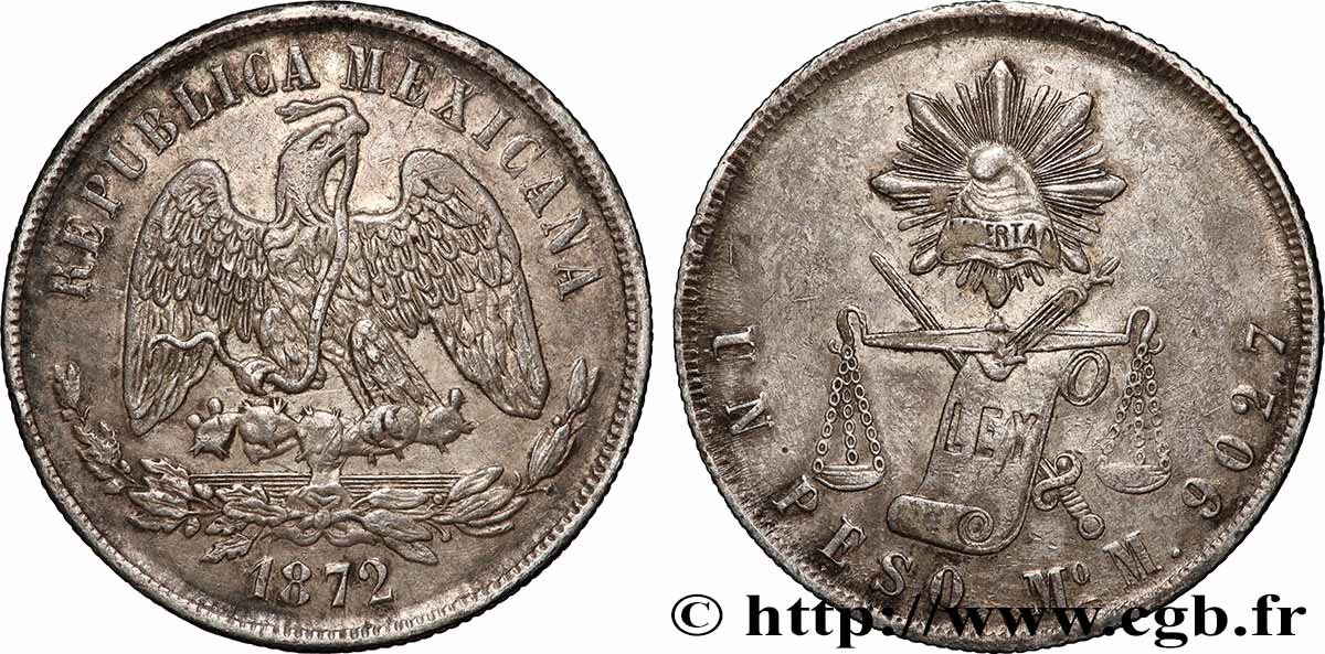 MEXIQUE 1 Peso aigle 1872 Mexico TTB 