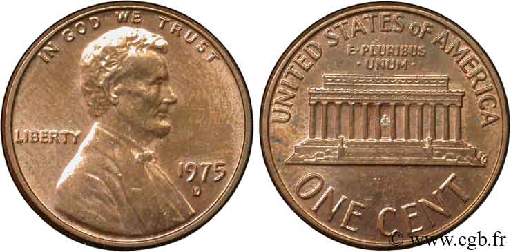 ÉTATS-UNIS D AMÉRIQUE 1 Cent Lincoln / mémorial 1975 Denver SPL 