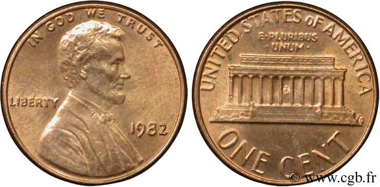 ESTADOS UNIDOS DE AMÉRICA 1 Cent Lincoln / mémorial 1982 Philadelphie SC 
