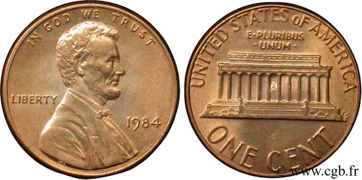 ESTADOS UNIDOS DE AMÉRICA 1 Cent Lincoln / mémorial 1984 Philadelphie SC 