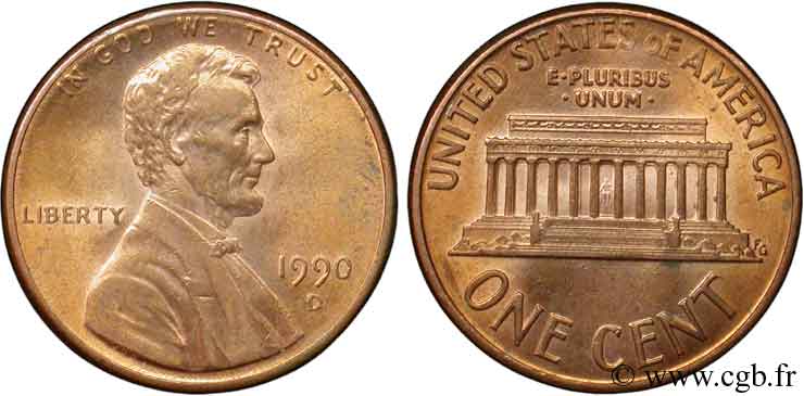 UNITED STATES OF AMERICA 1 Cent Lincoln / mémorial 1990 Denver MS 