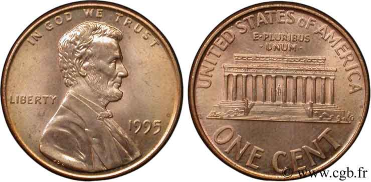 STATI UNITI D AMERICA 1 Cent Lincoln / mémorial 1995 Philadelphie MS 