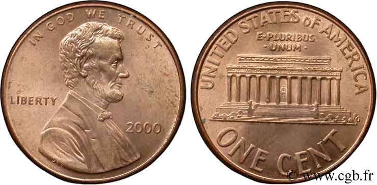 ÉTATS-UNIS D AMÉRIQUE 1 Cent Lincoln / mémorial 2000 Philadelphie SPL 