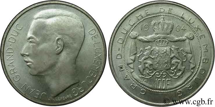 LUXEMBURGO 100 Francs Grand-Duc Jean / emblème du Luxembourg 1964  SC 