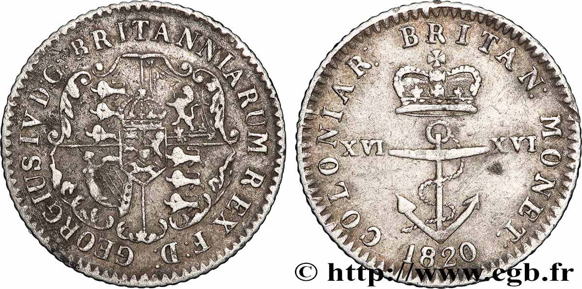 INDES BRITANNIQUES OCCIDENTALES 1/16 Dollar 1820  TTB 