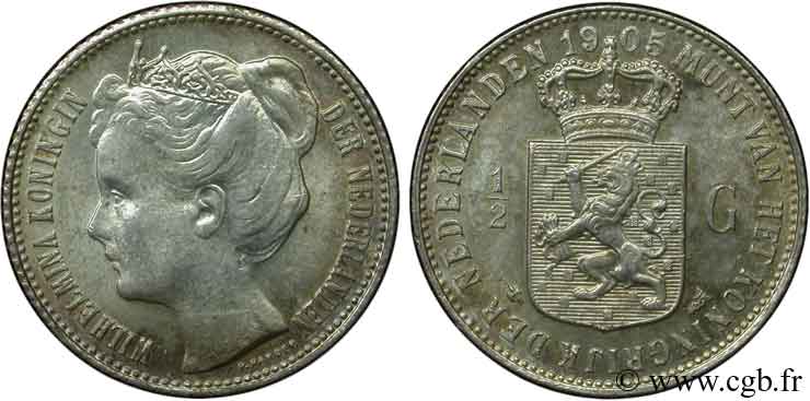 PAíSES BAJOS 1/2 Gulden Reine Wilhelmina 1905 Utrecht EBC 