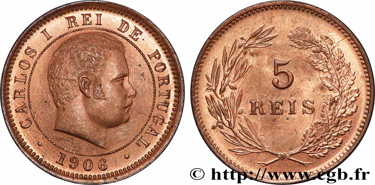 PORTUGAL 5 Réis Charles Ier 1906 Lisbonne SPL 
