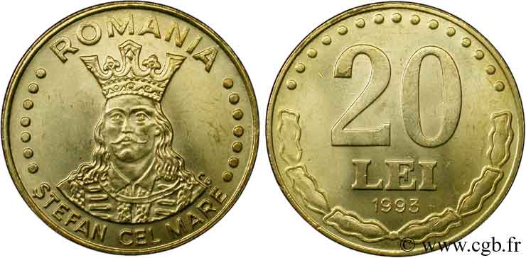 ROMANIA 20 Lei buste du roi Stefan Cel Mare 1993  MS 