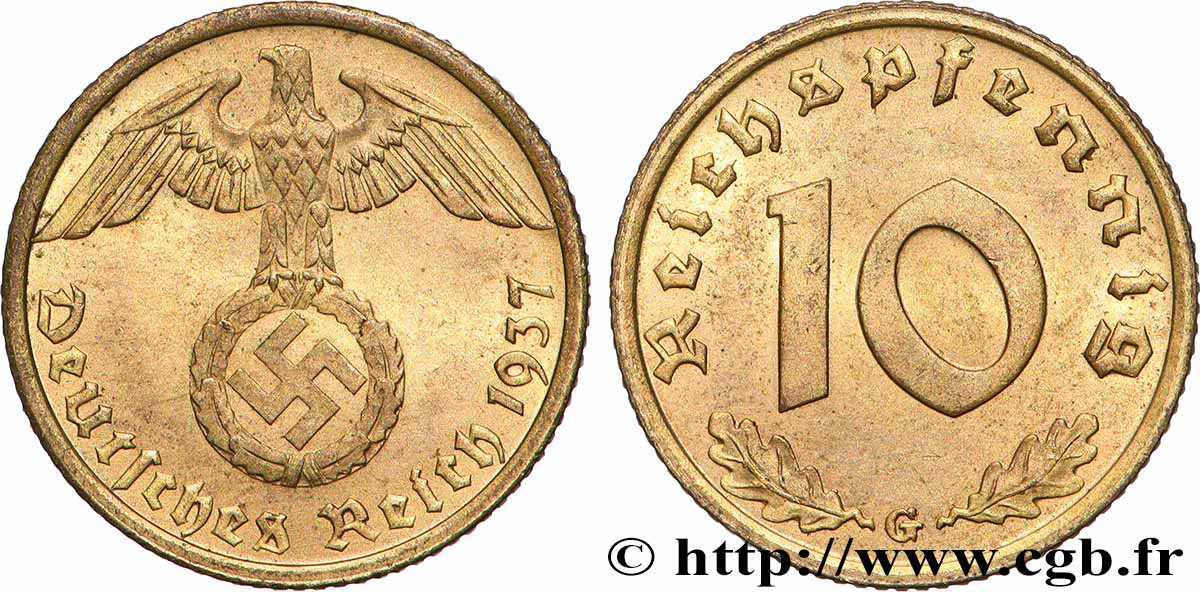 ALLEMAGNE 10 Reichspfennig aigle surmontant une swastika 1937 Karlsruhe SUP 