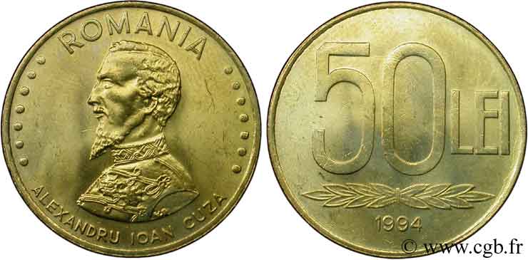 ROMANIA 50 Lei buste du prince Ion Cuza 1994  MS 
