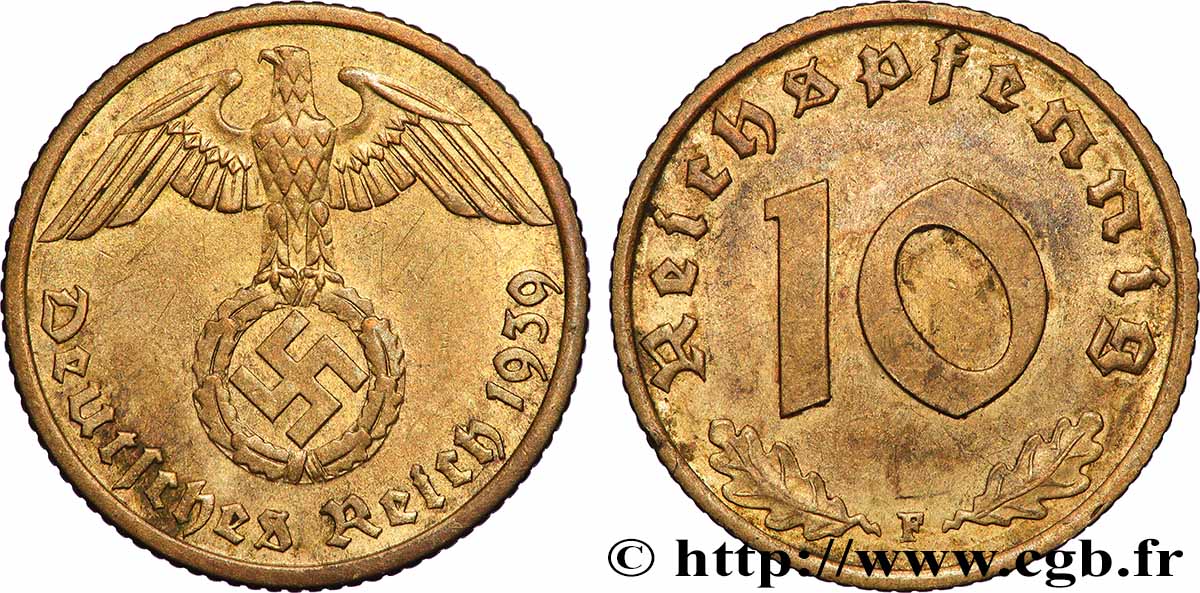 DEUTSCHLAND 10 Reichspfennig 1939 Stuttgart fVZ 