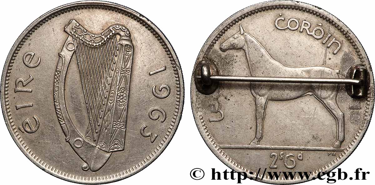 IRLANDE 1/2 Coróin / 2 Scilling 6 Pingin (monnaie montée en broche) 1963 Londres SUP 