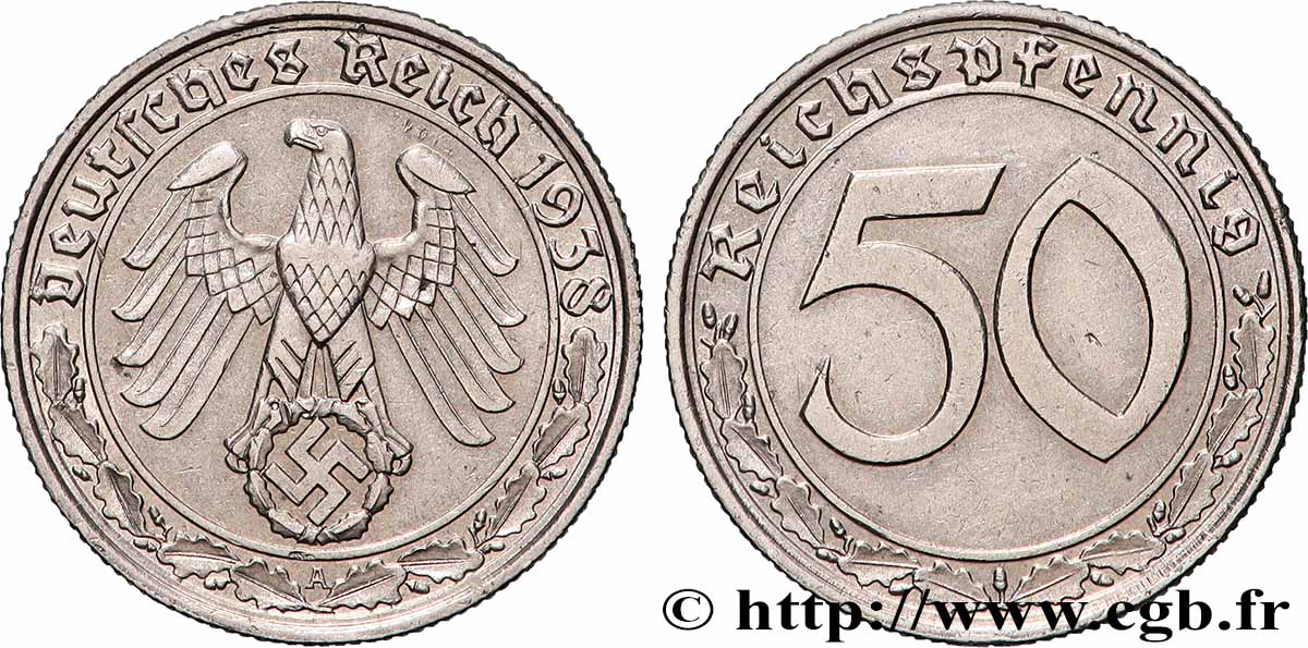 ALLEMAGNE 50 Reichspfennig aigle et svastika 1938 Berlin TTB+ 