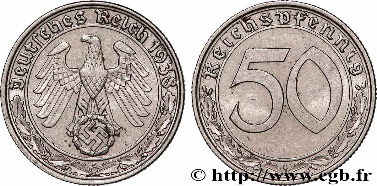 ALLEMAGNE 50 Reichspfennig aigle et svastika 1938 Berlin TTB+ 
