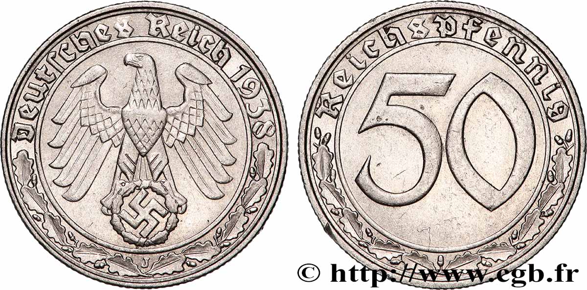 ALLEMAGNE 50 Reichspfennig 1938 Hambourg TTB+ 
