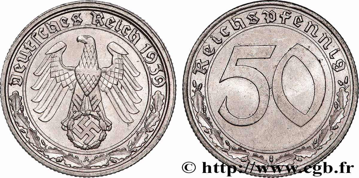 ALLEMAGNE 50 Reichspfennig aigle et svastika 1939 Berlin TTB+ 