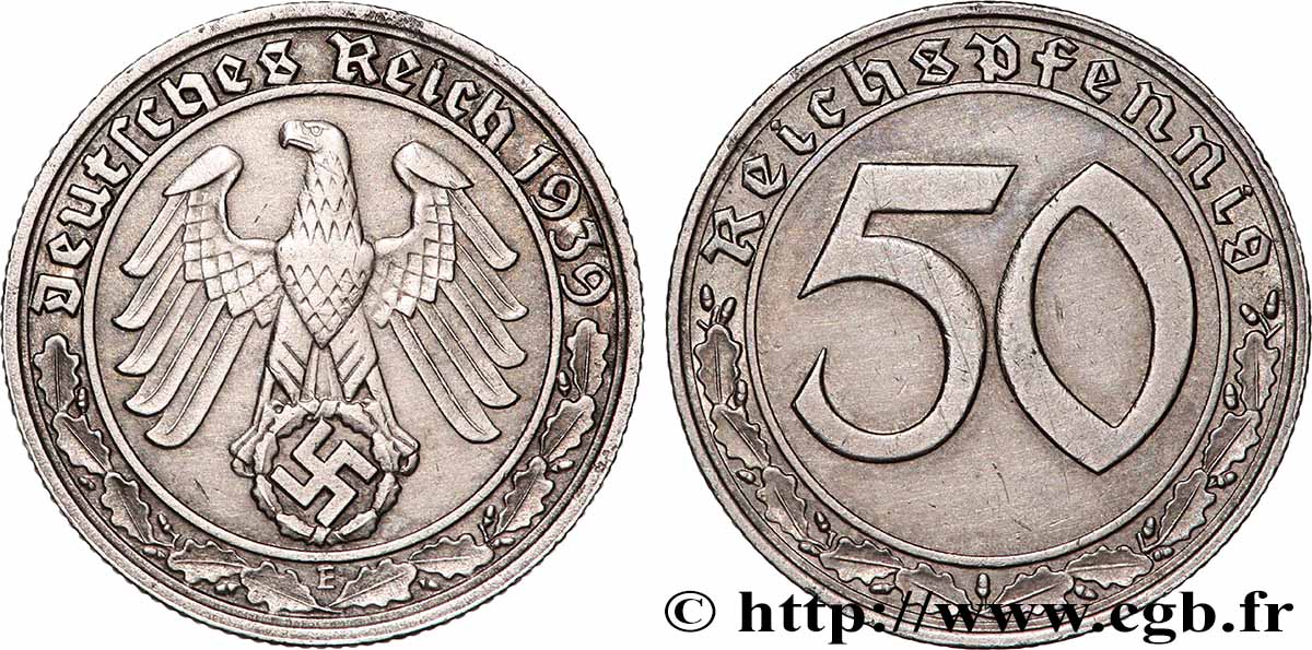 ALLEMAGNE 50 Reichspfennig aigle et svastika 1939 Muldenhütten TTB+ 