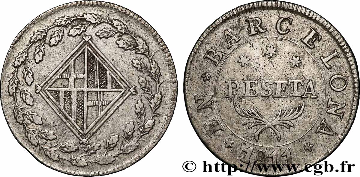 ESPAGNE - BARCELONE 1 Peseta 1811 Barcelone TTB+/TTB 