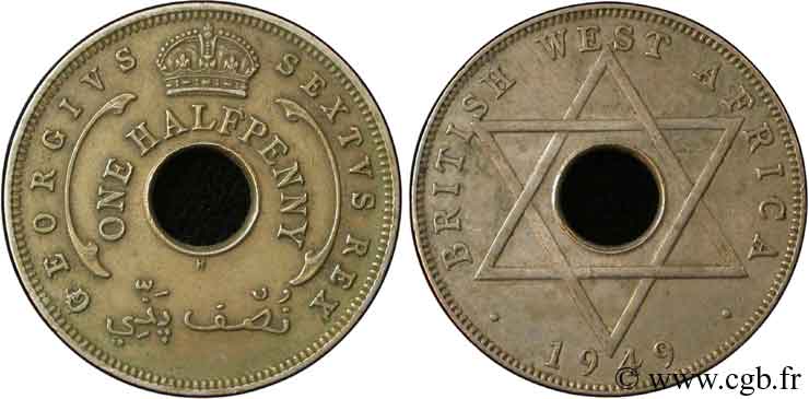 BRITISH WEST AFRICA 1/2 Penny Georges VI 1949 Heaton XF 