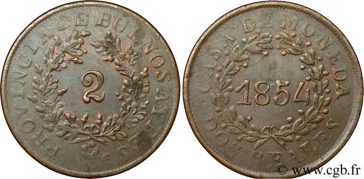 ARGENTINA 2 Reales Buenos Aires 1854  MBC+ 