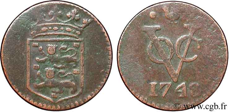 INDIAS NEERLANDESAS 1 Duit  armes de la Frise Occidentale / monogramme de la Verenigde Oost-Indische Compagnie  1748  BC 